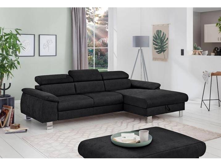 Ecksofa COTTA Komaris L-Form mit Kopfteilverstellung , schwarz, B:244cm H:72cm T:166cm, Microfaser PRIMABELLE (100% Polyester), Kunstleder SOFTLUX(100%Polyurethan), Feinstruktur (100% Polyester), Kunstleder SOFTLUX/Struktur (100%Polyurethan, 90%Polyester, 10% Polyacryl), Sofas, wahlweise mit Bettfunktion, Bettkasten & Beleuchtung, Topseller von Cotta