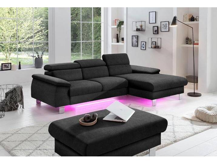 Ecksofa COTTA Komaris L-Form mit Kopfteilverstellung , schwarz, B:244cm H:72cm T:166cm, Microfaser PRIMABELLE (100% Polyester), Kunstleder SOFTLUX(100%Polyurethan), Feinstruktur (100% Polyester), Kunstleder SOFTLUX/Struktur (100%Polyurethan, 90%Polyester, 10% Polyacryl), Sofas, wahlweise mit Bettfunktion, Bettkasten & Beleuchtung, Topseller von Cotta