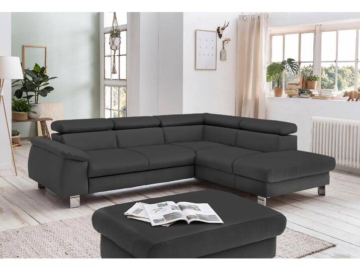Ecksofa COTTA Komaris L-Form, B: 249 cm , schwarz, B:249cm H:72cm, Microfaser PRIMABELLE (100% Polyester);Kunstleder SOFTLUX;Feinstruktur (100% Polyester);Kunstleder SOFTLUX/Struktur (100% Polyester);NaturLEDER, Sofas, mit Kopfteilverstellung, optional Bettfunktion, Bettkasten & Licht von Cotta