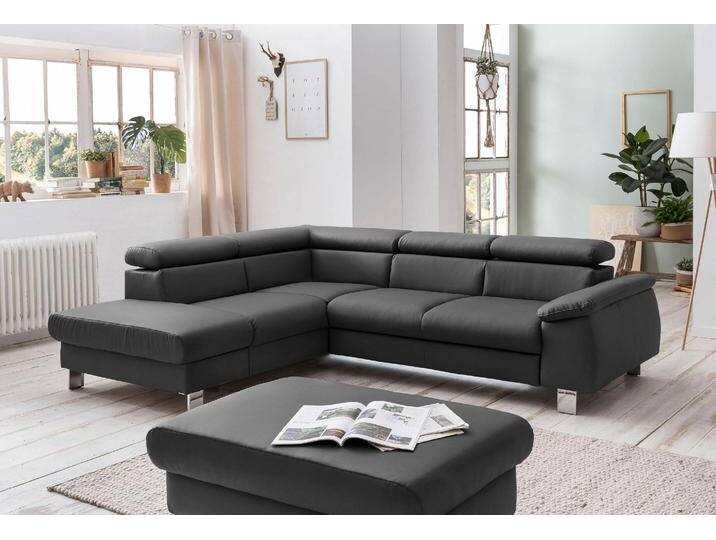 Ecksofa COTTA Komaris L-Form, B: 249 cm , schwarz, B:249cm H:72cm T:100cm, Microfaser PRIMABELLE (100% Polyester);Kunstleder SOFTLUX;Feinstruktur (100% Polyester);Kunstleder SOFTLUX/Struktur (100% Polyester);NaturLEDER, Sofas, mit Kopfteilverstellung, optional Bettfunktion, Bettkasten & Licht von Cotta
