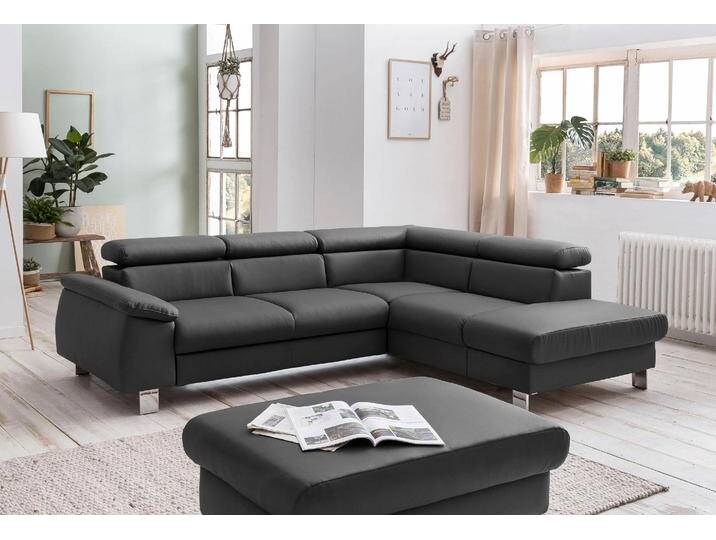 Ecksofa COTTA Komaris L-Form mit Kopfteilverstellung , schwarz, B:249cm H:72cm T:100cm, Microfaser PRIMABELLE (100% Polyester), Kunstleder SOFTLUX, Feinstruktur (100% Polyester), Kunstleder SOFTLUX/Struktur (100% Polyester), NaturLEDER, Sofas, wahlweise mit Bettfunktion, Bettkasten & Beleuchtung von Cotta