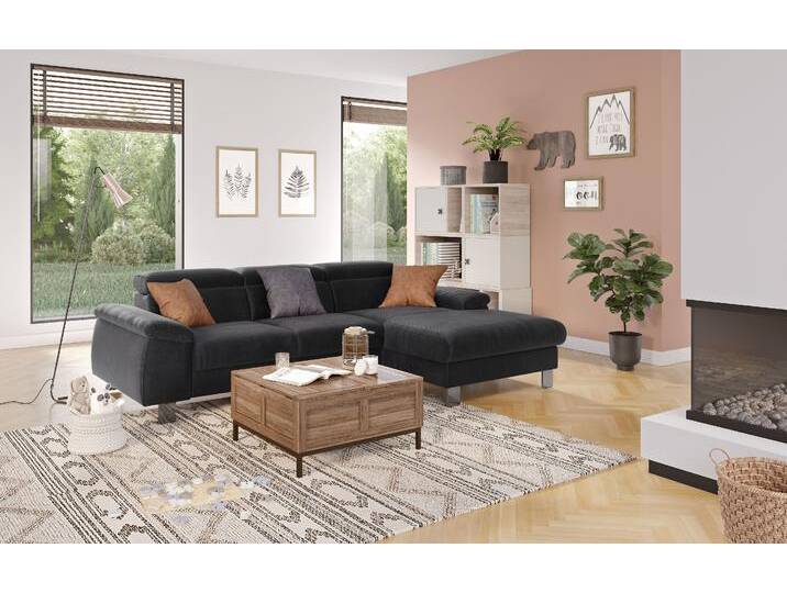 Ecksofa COTTA Komaris L-Form mit Kopfteilverstellung , schwarz (charcoal), B:244cm H:72cm T:166cm, 88% POLYESTER (PES) 12% POLYAMID (PA), Sofas, wahlweise mit Bettfunktion, Bettkasten & Beleuchtung, Topseller von Cotta