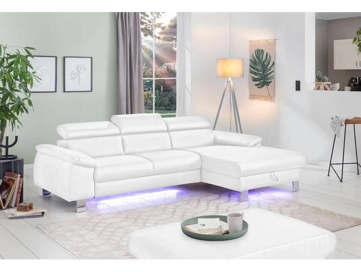 Ecksofa COTTA Komaris L-Form mit Kopfteilverstellung , weiß, B:244cm H:72cm T:166cm, Microfaser PRIMABELLE (100% Polyester), Kunstleder SOFTLUX(100%Polyurethan), Feinstruktur (100% Polyester), Kunstleder SOFTLUX/Struktur (100%Polyurethan, 90%Polyester, 10% Polyacryl), Sofas, wahlweise mit Bettfunktion, Bettkasten & Beleuchtung, Topseller von Cotta