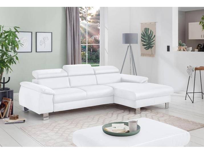 Ecksofa COTTA Komaris L-Form mit Kopfteilverstellung , weiß, B:244cm H:72cm T:166cm, Microfaser PRIMABELLE (100% Polyester), Kunstleder SOFTLUX(100%Polyurethan), Feinstruktur (100% Polyester), Kunstleder SOFTLUX/Struktur (100%Polyurethan, 90%Polyester, 10% Polyacryl), Sofas, wahlweise mit Bettfunktion, Bettkasten & Beleuchtung, Topseller von Cotta