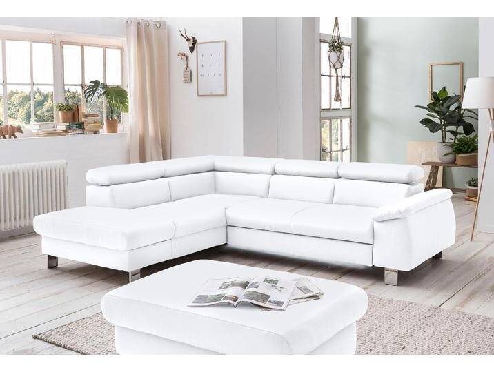 Ecksofa COTTA Komaris L-Form mit Kopfteilverstellung , weiß, B:249cm H:72cm T:100cm, Microfaser PRIMABELLE (100% Polyester), Kunstleder SOFTLUX, Feinstruktur (100% Polyester), Kunstleder SOFTLUX/Struktur (100% Polyester), NaturLEDER, Sofas, wahlweise mit Bettfunktion, Bettkasten & Beleuchtung von Cotta
