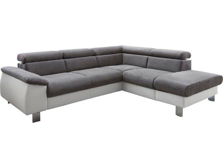 Ecksofa COTTA Komaris L-Form mit Kopfteilverstellung , weiß (weiß, stone), B:249cm H:72cm T:100cm, Microfaser PRIMABELLE (100% Polyester), Kunstleder SOFTLUX, Feinstruktur (100% Polyester), Kunstleder SOFTLUX/Struktur (100% Polyester), NaturLEDER, Sofas, wahlweise mit Bettfunktion, Bettkasten & Beleuchtung von Cotta