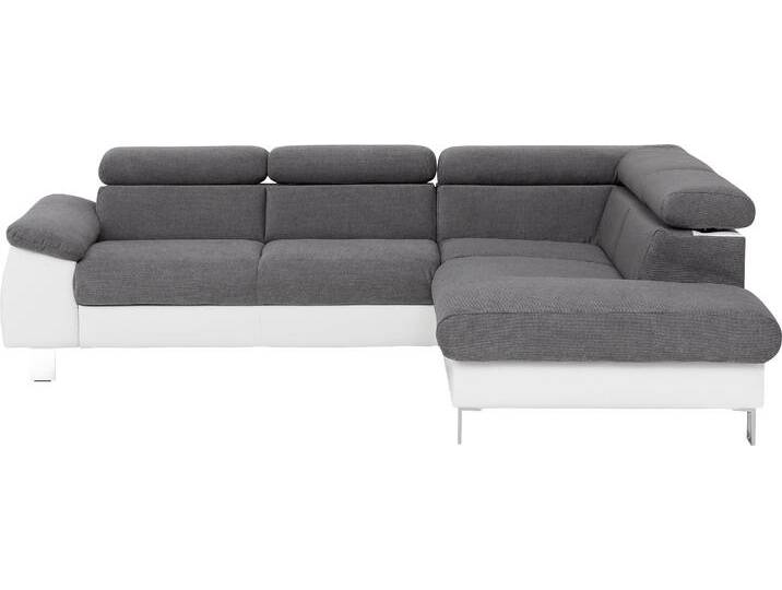 Ecksofa COTTA Komaris L-Form mit Kopfteilverstellung , weiß (weiß, stone), B:249cm H:72cm T:100cm, Microfaser PRIMABELLE (100% Polyester), Kunstleder SOFTLUX, Feinstruktur (100% Polyester), Kunstleder SOFTLUX/Struktur (100% Polyester), NaturLEDER, Sofas, wahlweise mit Bettfunktion, Bettkasten & Beleuchtung von Cotta