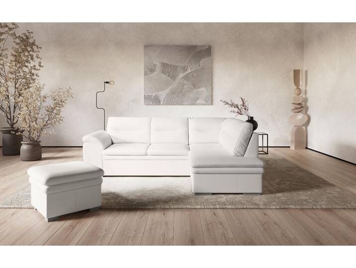 Ecksofa COTTA Leandra L-Form , weiß (altweiß), B:250cm H:88cm T:90cm, NaturLEDER: Bitte beachten Sie, dass Lederbezüge mehr Nähte aufweisen als Stoffbezüge., Kunstleder Softlux, NaturLEDER (echtes Rindsleder) in Sitz und Rücken., Luxus-Microfaser (100% Polyester), Sofas, wahlweise mit Bettfunktion & Bettkasten von Cotta