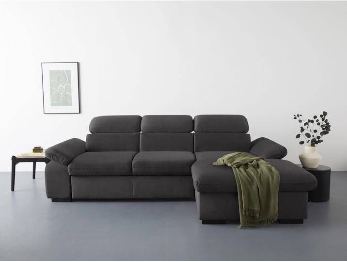 Ecksofa COTTA Lola L-Form mit Kopfteilfunktion & Hocker , braun (mud), B:250cm H:73cm T:165cm, 100% Polyester, Sofas, wahlweise mit Bettfunktion, Bettkasten & Armteilverstellung von Cotta