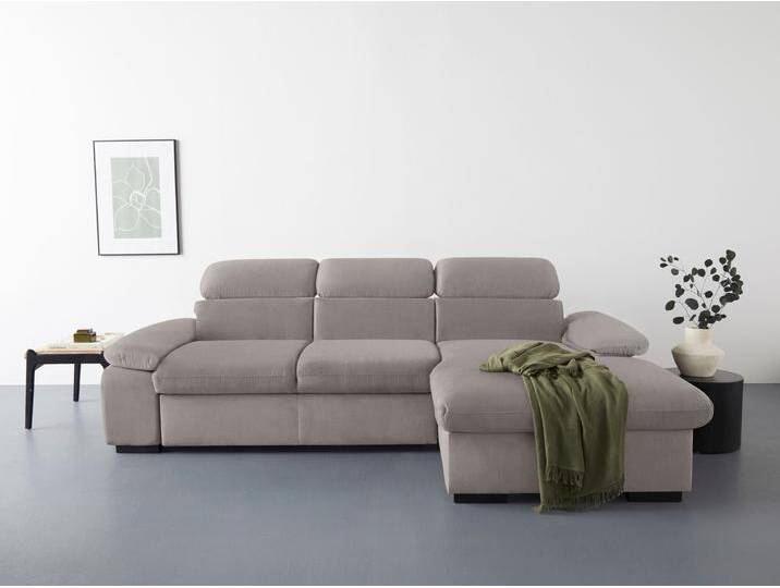 Ecksofa COTTA Lola L-Form mit Kopfteilfunktion & Hocker , grau (elephant), B:250cm H:73cm T:165cm, 100% Polyester, Sofas, wahlweise mit Bettfunktion, Bettkasten & Armteilverstellung von Cotta