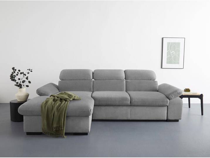 Ecksofa COTTA Lola L-Form mit Kopfteilfunktion & Hocker , grau (mouse), B:250cm H:73cm T:165cm, 100% Polyester, Sofas, wahlweise mit Bettfunktion, Bettkasten & Armteilverstellung von Cotta