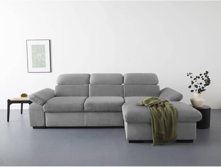 Ecksofa COTTA Lola L-Form mit Kopfteilfunktion & Hocker , grau (mouse), B:250cm H:73cm T:165cm, 100% Polyester, Sofas, wahlweise mit Bettfunktion, Bettkasten & Armteilverstellung von Cotta