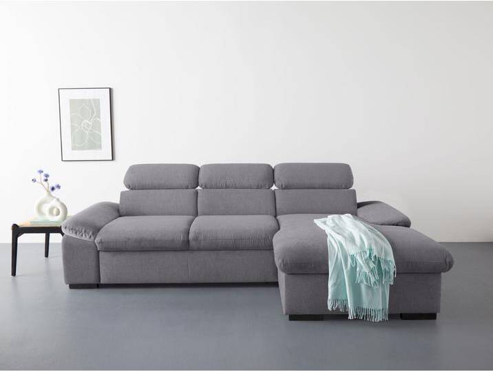 Ecksofa COTTA Lola L-Form mit Kopfteilfunktion & Hocker , grau (stone), B:250cm H:73cm T:165cm, 90% Polyester, 10% Polyamid, Sofas, wahlweise mit Bettfunktion, Bettkasten & Armteilverstellung von Cotta