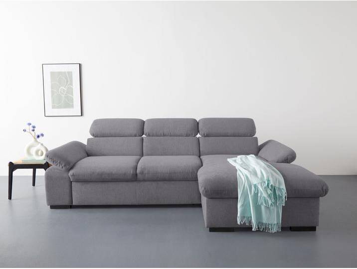 Ecksofa COTTA Lola L-Form mit Kopfteilfunktion & Hocker , grau (stone), B:250cm H:73cm T:165cm, 90% Polyester, 10% Polyamid, Sofas, wahlweise mit Bettfunktion, Bettkasten & Armteilverstellung von Cotta