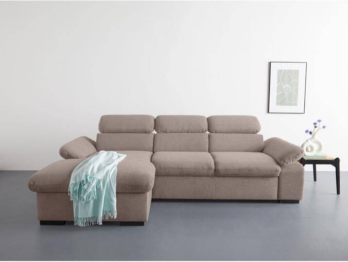 Ecksofa COTTA Lola L-Form mit Kopfteilfunktion & Hocker , grau (taupe), B:250cm H:73cm T:165cm, 90% Polyester, 10% Polyamid, Sofas, wahlweise mit Bettfunktion, Bettkasten & Armteilverstellung von Cotta