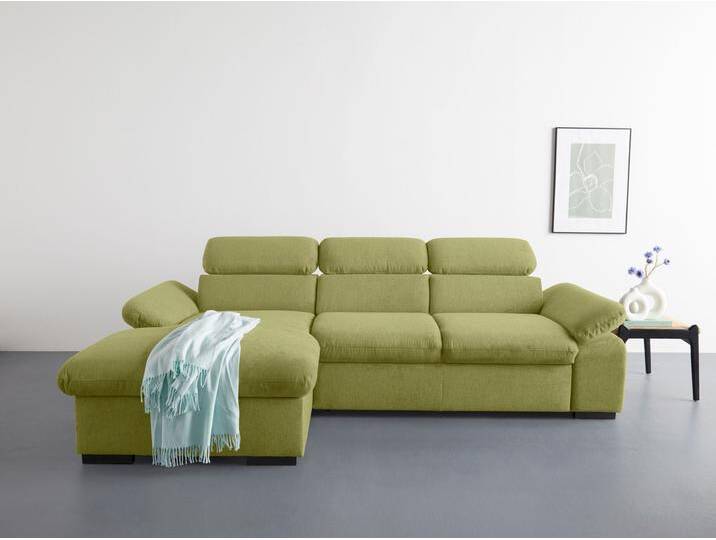 Ecksofa COTTA Lola L-Form mit Kopfteilfunktion & Hocker , grün, B:250cm H:73cm T:165cm, 90% Polyester, 10% Polyamid, Sofas, wahlweise mit Bettfunktion, Bettkasten & Armteilverstellung von Cotta