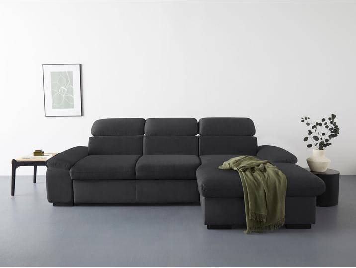 Ecksofa COTTA Lola L-Form mit Kopfteilfunktion & Hocker , schwarz, B:250cm H:73cm T:165cm, 100% Polyester, Sofas, wahlweise mit Bettfunktion, Bettkasten & Armteilverstellung von Cotta
