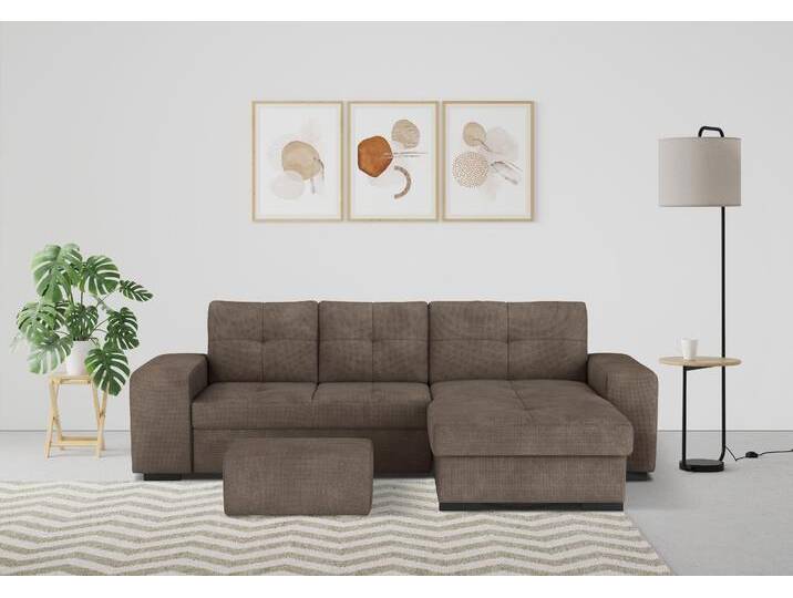 Ecksofa COTTA Mattina L-Form , grau (taupe), B:268cm H:73cm T:156cm, 96% Polyester, 4% Polyamid, Sofas, mit Hocker, wahlweise mit Bettfunktion & Bettkasten von Cotta
