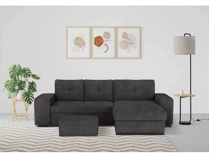 Ecksofa COTTA Mattina L-Form , schwarz, B:268cm H:73cm T:156cm, 96% Polyester, 4% Polyamid, Sofas, mit Hocker, wahlweise mit Bettfunktion & Bettkasten von Cotta