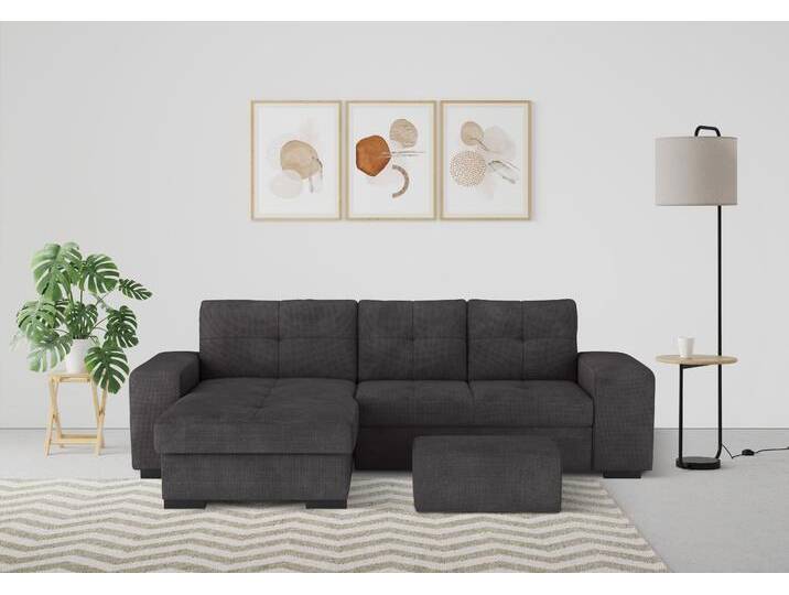 Ecksofa COTTA Mattina L-Form , schwarz, B:268cm H:73cm T:156cm, 96% Polyester, 4% Polyamid, Sofas, mit Hocker, wahlweise mit Bettfunktion & Bettkasten von Cotta