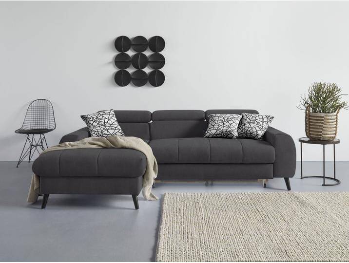 Ecksofa COTTA Mia L-Form mit 3 Zierkissen , braun (mud), B:236cm H:74cm T:164cm, 100% Polyester, Sofas, wahlweise mit Bettfunktion, Bettkasten, Beleuchtung & Wireless-Charger von Cotta