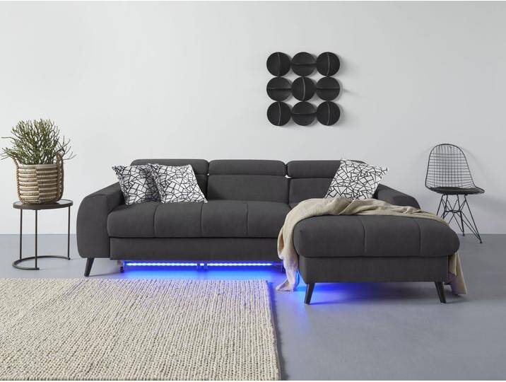 Ecksofa COTTA Mia L-Form mit 3 Zierkissen , braun (mud), B:236cm H:74cm T:164cm, 100% Polyester, Sofas, wahlweise mit Bettfunktion, Bettkasten, Beleuchtung & Wireless-Charger von Cotta