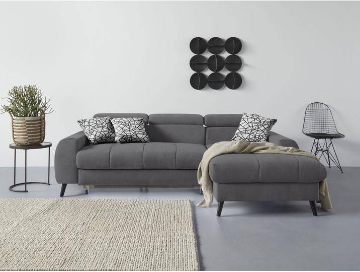 Ecksofa COTTA Mia L-Form mit 3 Zierkissen , grau, B:236cm H:74cm T:164cm, 100% Polyester, Sofas, wahlweise mit Bettfunktion, Bettkasten, Beleuchtung & Wireless-Charger von Cotta