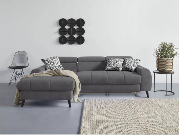 Ecksofa COTTA Mia L-Form mit 3 Zierkissen , grau, B:236cm H:74cm T:164cm, 100% Polyester, Sofas, wahlweise mit Bettfunktion, Bettkasten, Beleuchtung & Wireless-Charger von Cotta