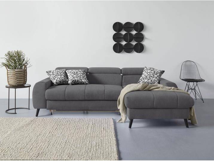 Ecksofa COTTA Mia L-Form mit 3 Zierkissen , grau, B:236cm H:74cm T:164cm, 100% Polyester, Sofas, wahlweise mit Bettfunktion, Bettkasten, Beleuchtung & Wireless-Charger von Cotta