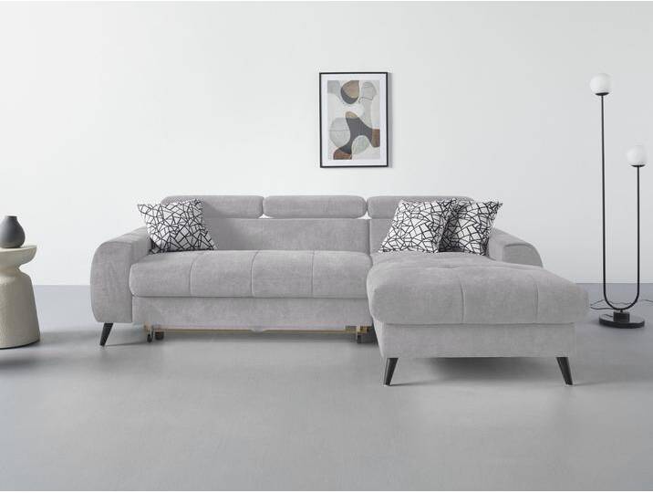 Ecksofa COTTA Mia L-Form mit 3 Zierkissen , grau, B:236cm H:74cm T:164cm, 90% Polyester 10% Polyamid, Sofas, wahlweise mit Bettfunktion, Bettkasten, Beleuchtung & Wireless-Charger von Cotta