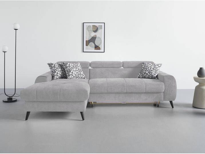 Ecksofa COTTA Mia L-Form mit 3 Zierkissen , grau, B:236cm H:74cm T:164cm, 90% Polyester 10% Polyamid, Sofas, wahlweise mit Bettfunktion, Bettkasten, Beleuchtung & Wireless-Charger von Cotta