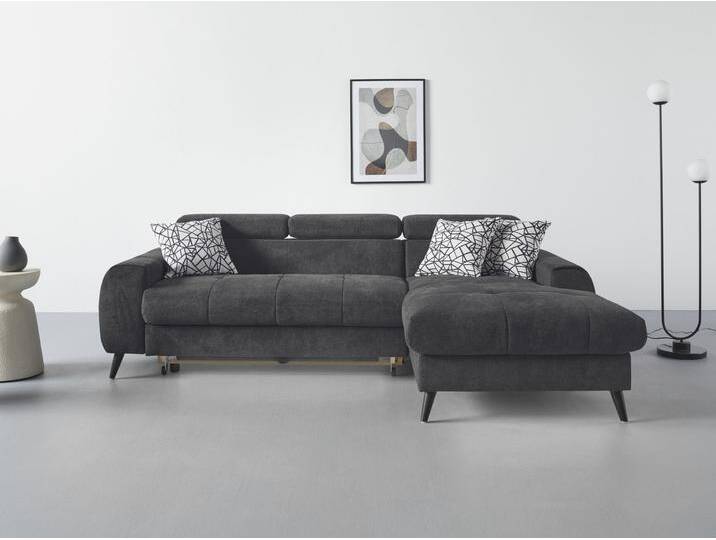 Ecksofa COTTA Mia L-Form mit 3 Zierkissen , grau (charcoal), B:236cm H:74cm T:164cm, 90% Polyester 10% Polyamid, Sofas, wahlweise mit Bettfunktion, Bettkasten, Beleuchtung & Wireless-Charger von Cotta