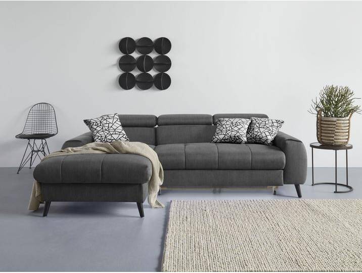 Ecksofa COTTA Mia L-Form mit 3 Zierkissen , grau (dunkelgrau), B:236cm H:74cm T:164cm, 100% Polyester, Sofas, wahlweise mit Bettfunktion, Bettkasten, Beleuchtung & Wireless-Charger von Cotta