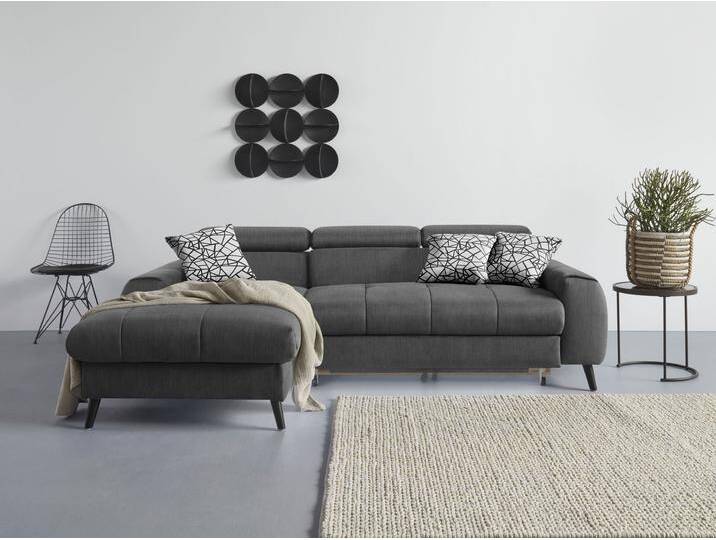 Ecksofa COTTA Mia L-Form mit 3 Zierkissen , grau (dunkelgrau), B:236cm H:74cm T:164cm, 100% Polyester, Sofas, wahlweise mit Bettfunktion, Bettkasten, Beleuchtung & Wireless-Charger von Cotta