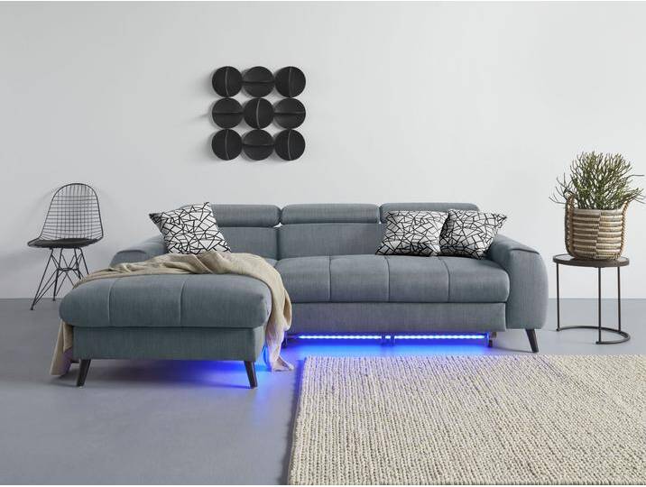 Ecksofa COTTA Mia L-Form mit 3 Zierkissen , grau (niagara), B:236cm H:74cm T:164cm, 100% Polyester, Sofas, wahlweise mit Bettfunktion, Bettkasten, Beleuchtung & Wireless-Charger von Cotta