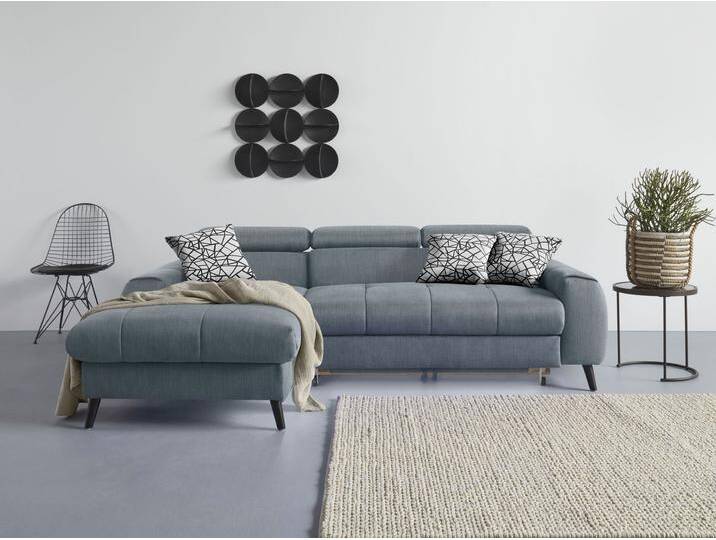 Ecksofa COTTA Mia L-Form mit 3 Zierkissen , grau (niagara), B:236cm H:74cm T:164cm, 100% Polyester, Sofas, wahlweise mit Bettfunktion, Bettkasten, Beleuchtung & Wireless-Charger von Cotta