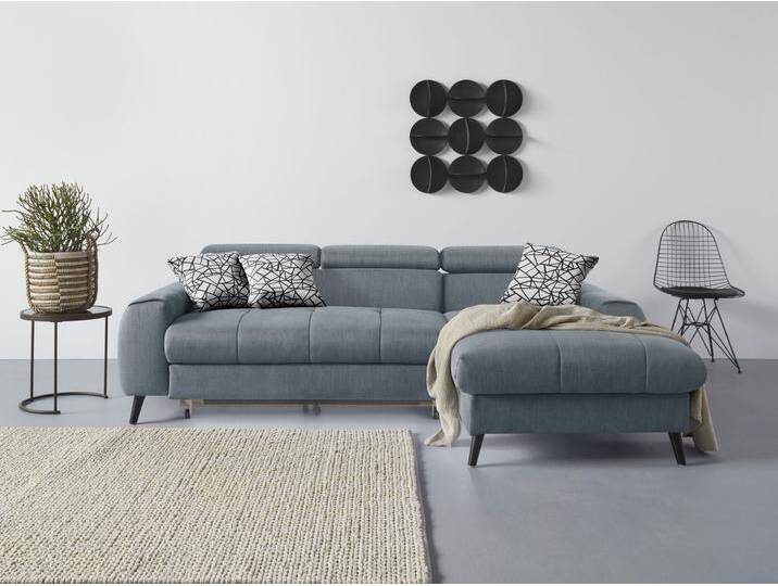 Ecksofa COTTA Mia L-Form mit 3 Zierkissen , grau (niagara), B:236cm H:74cm T:164cm, 100% Polyester, Sofas, wahlweise mit Bettfunktion, Bettkasten, Beleuchtung & Wireless-Charger von Cotta