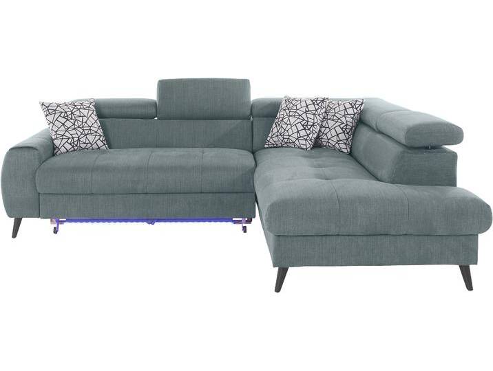 Ecksofa COTTA Mia L-Form mit 3 Zierkissen , grau (niagara), B:244cm H:74cm T:193cm, 100% Polyester, Sofas, wahlweise mit Bettfunktion, Bettkasten, Beleuchtung & Wireless-Charger von Cotta