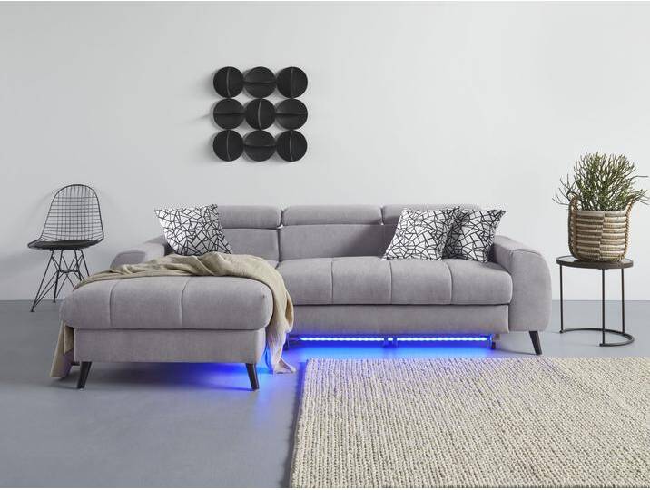 Ecksofa COTTA Mia L-Form mit 3 Zierkissen , grau (stone), B:236cm H:74cm T:164cm, 100% Polyester, Sofas, wahlweise mit Bettfunktion, Bettkasten, Beleuchtung & Wireless-Charger von Cotta