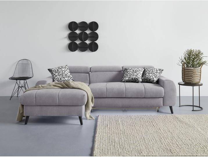 Ecksofa COTTA Mia L-Form mit 3 Zierkissen , grau (stone), B:236cm H:74cm T:164cm, 100% Polyester, Sofas, wahlweise mit Bettfunktion, Bettkasten, Beleuchtung & Wireless-Charger von Cotta