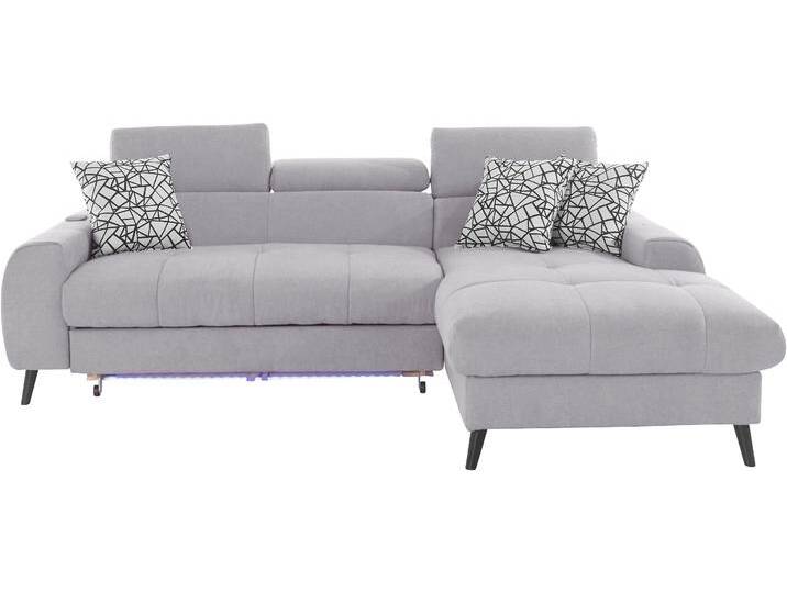 Ecksofa COTTA Mia L-Form mit 3 Zierkissen , grau (stone), B:236cm H:74cm T:164cm, 100% Polyester, Sofas, wahlweise mit Bettfunktion, Bettkasten, Beleuchtung & Wireless-Charger von Cotta