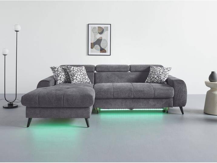 Ecksofa COTTA Mia L-Form mit 3 Zierkissen , grau (stone), B:236cm H:74cm T:164cm, 90% Polyester 10% Polyamid, Sofas, wahlweise mit Bettfunktion, Bettkasten, Beleuchtung & Wireless-Charger von Cotta