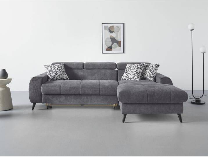 Ecksofa COTTA Mia L-Form mit 3 Zierkissen , grau (stone), B:236cm H:74cm T:164cm, 90% Polyester 10% Polyamid, Sofas, wahlweise mit Bettfunktion, Bettkasten, Beleuchtung & Wireless-Charger von Cotta