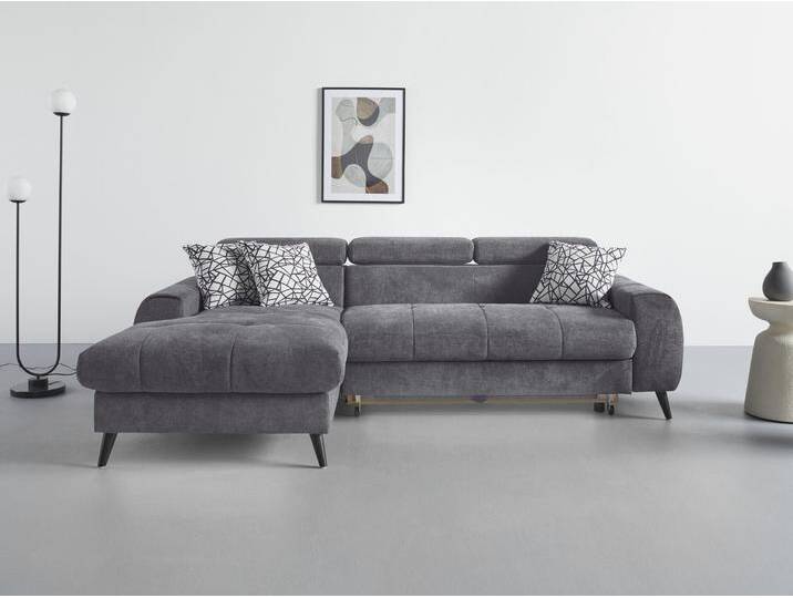 Ecksofa COTTA Mia L-Form mit 3 Zierkissen , grau (stone), B:236cm H:74cm T:164cm, 90% Polyester 10% Polyamid, Sofas, wahlweise mit Bettfunktion, Bettkasten, Beleuchtung & Wireless-Charger von Cotta
