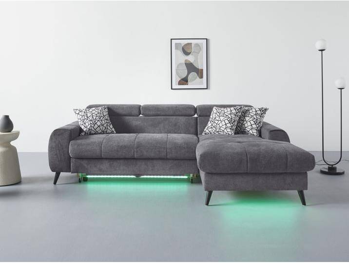 Ecksofa COTTA Mia L-Form mit 3 Zierkissen , grau (stone), B:236cm H:74cm T:164cm, 90% Polyester 10% Polyamid, Sofas, wahlweise mit Bettfunktion, Bettkasten, Beleuchtung & Wireless-Charger von Cotta