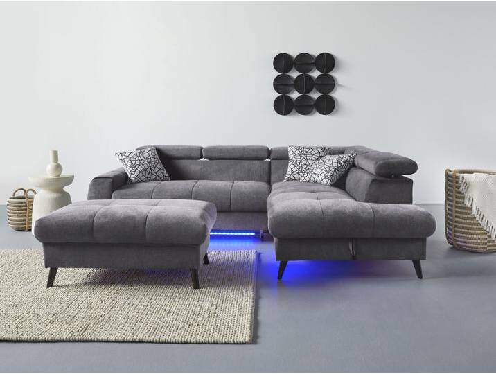 Ecksofa COTTA Mia L-Form mit 3 Zierkissen , grau (stone), B:244cm H:74cm T:193cm, 90% Polyester 10% Polyamid, Sofas, wahlweise mit Bettfunktion, Bettkasten, Beleuchtung & Wireless-Charger von Cotta