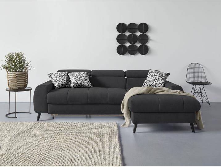 Ecksofa COTTA Mia L-Form mit 3 Zierkissen , schwarz, B:236cm H:74cm T:164cm, 100% Polyester, Sofas, wahlweise mit Bettfunktion, Bettkasten, Beleuchtung & Wireless-Charger von Cotta