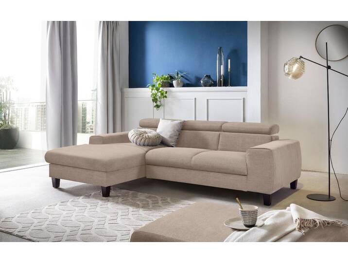 Ecksofa COTTA Morven L-Form mit Kopfteilverstellung , beige (natural), B:244cm H:72cm T:166cm, Microfaser PRIMABELLE (100% Polyester);Flachgewebe (100% Polyester);Samtvelours (100% Polyester), Sofas, Polstermöbel Ecksofa, wahlweise mit Bettfunktion, Bettkasten & Wireless-Charger von Cotta