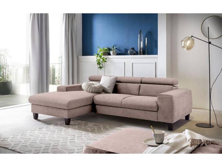 Ecksofa COTTA Morven L-Form mit Kopfteilverstellung , braun (mud), B:244cm H:72cm T:166cm, Microfaser PRIMABELLE (100% Polyester);Flachgewebe (100% Polyester);Samtvelours (100% Polyester), Sofas, Polstermöbel Ecksofa, wahlweise mit Bettfunktion, Bettkasten & Wireless-Charger von Cotta