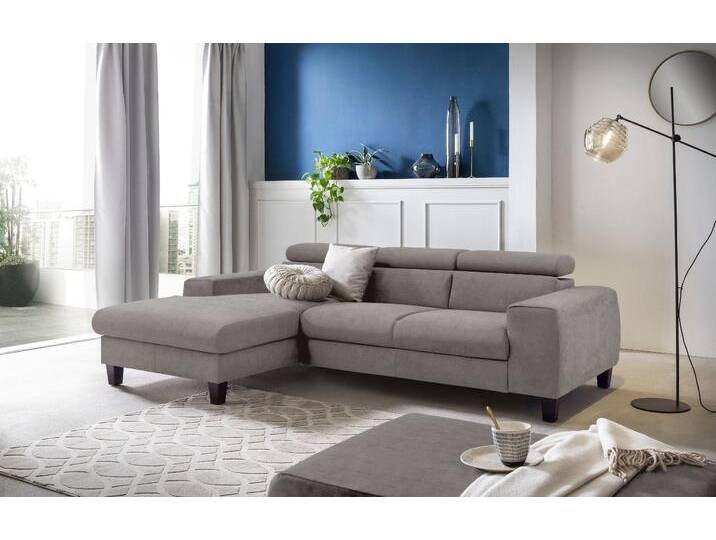 Ecksofa COTTA Morven L-Form mit Kopfteilverstellung , grau, B:244cm H:72cm T:166cm, Microfaser PRIMABELLE (100% Polyester);Flachgewebe (100% Polyester);Samtvelours (100% Polyester), Sofas, Polstermöbel Ecksofa, wahlweise mit Bettfunktion, Bettkasten & Wireless-Charger von Cotta